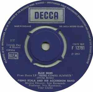 Primo Scala And His Accordion Band - Blue Skies / Here Comes Summer