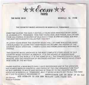 Frank Hunter  - Country Music Archives (In Nashville Tennessee)