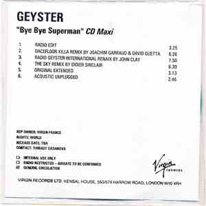 Geyster - Bye Bye Superman (CD Maxi)
